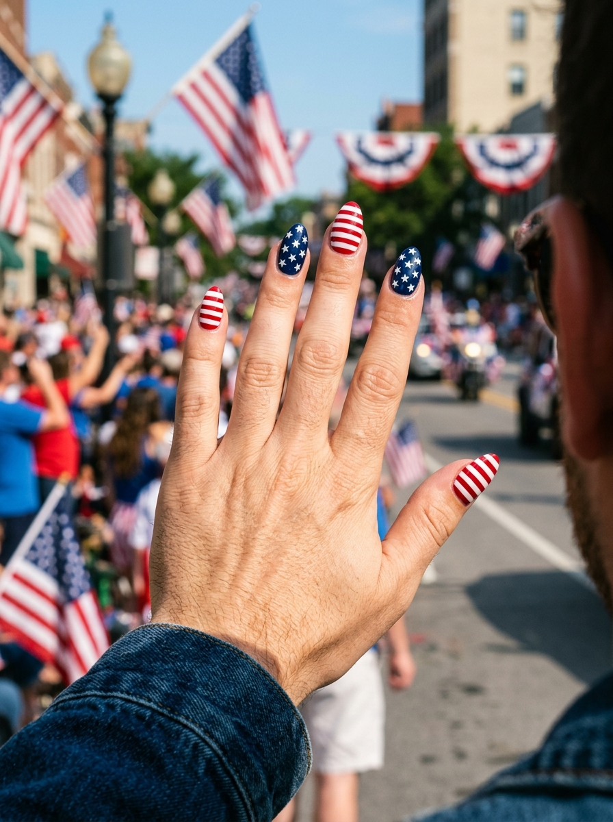 Bold flag stars and stripes - July Nail Designs