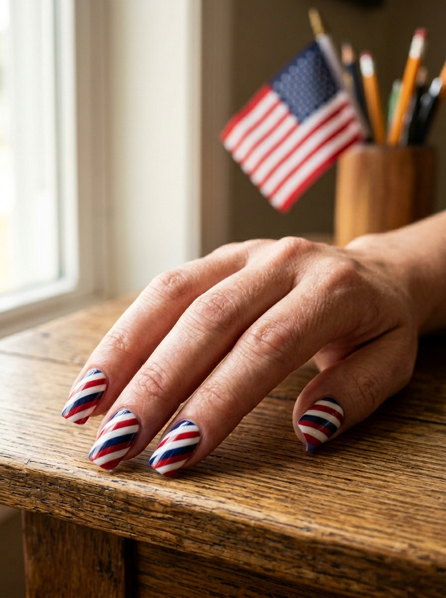 Diagonal barber stripes - July Nail Designs