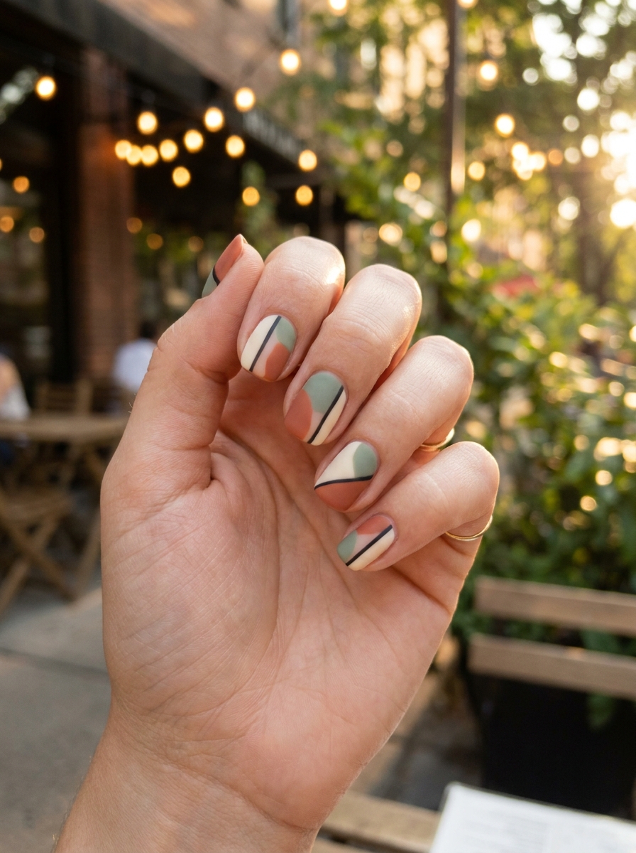 Earthy Colour Blocks - Abstract Nail Designs