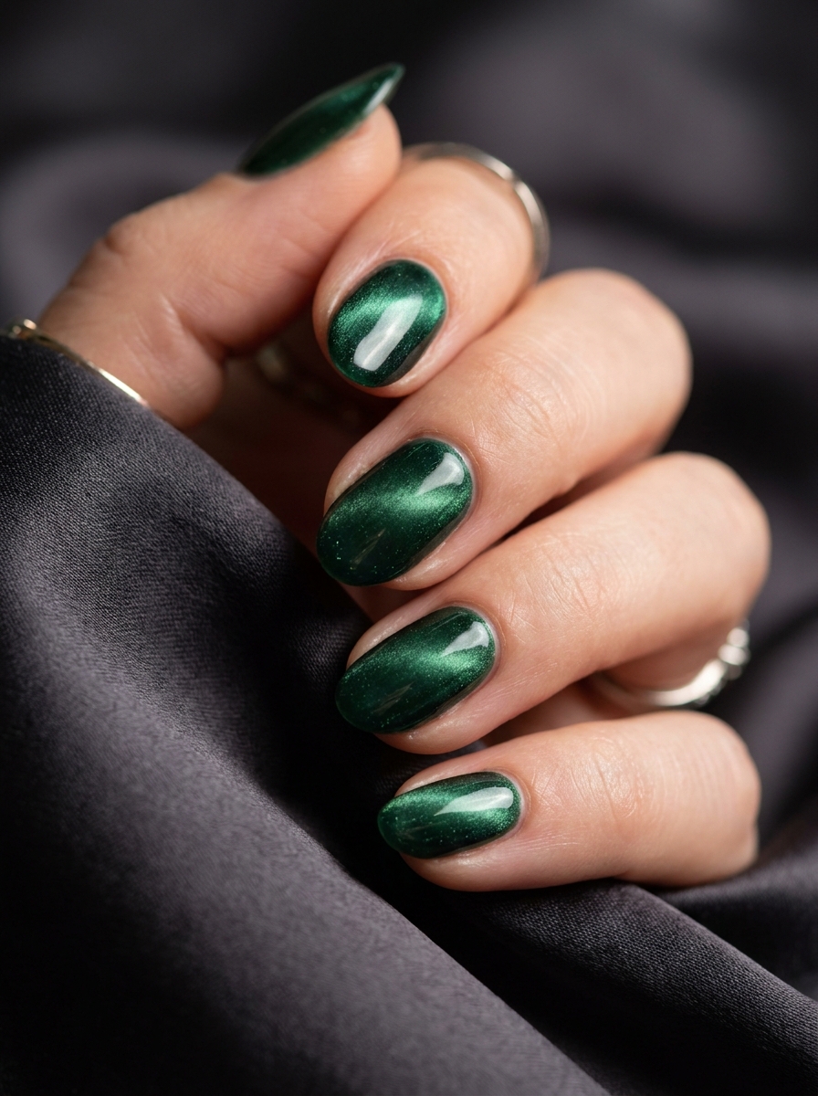 Emerald Cat-Eye - Abstract Nail Designs