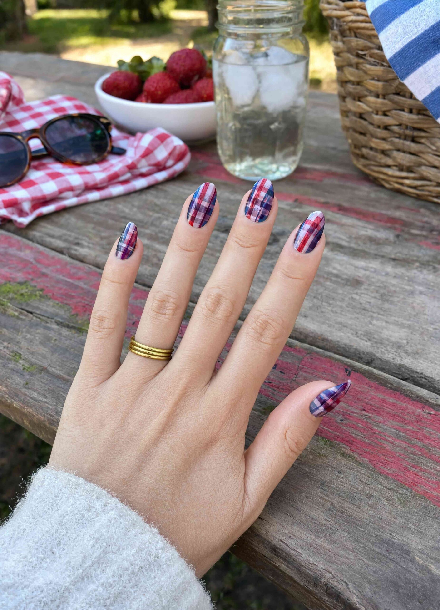 Gingham and Plaid Picnic Nails - 4th of July Nail Ideas