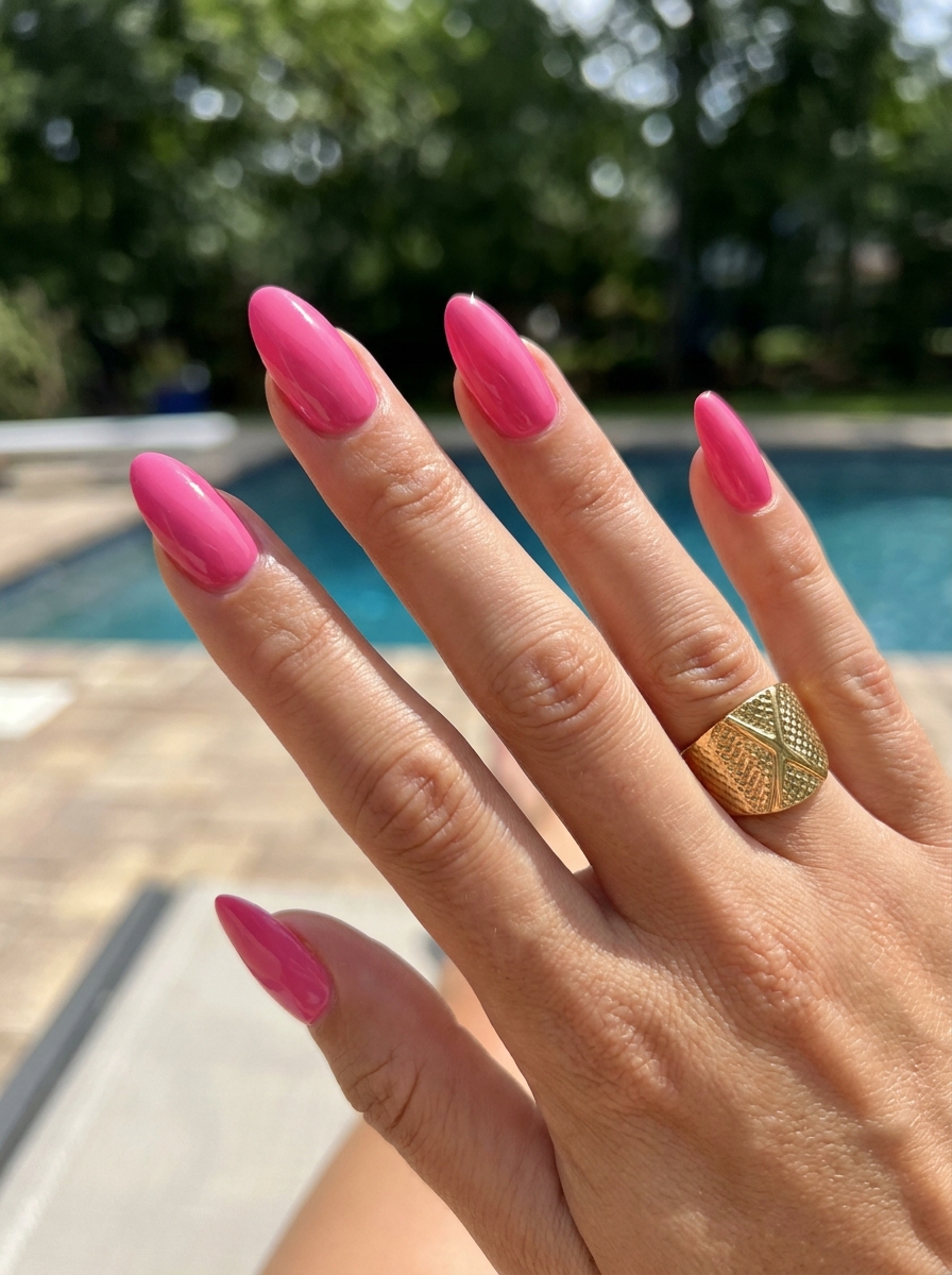 Hot pink almond nail design