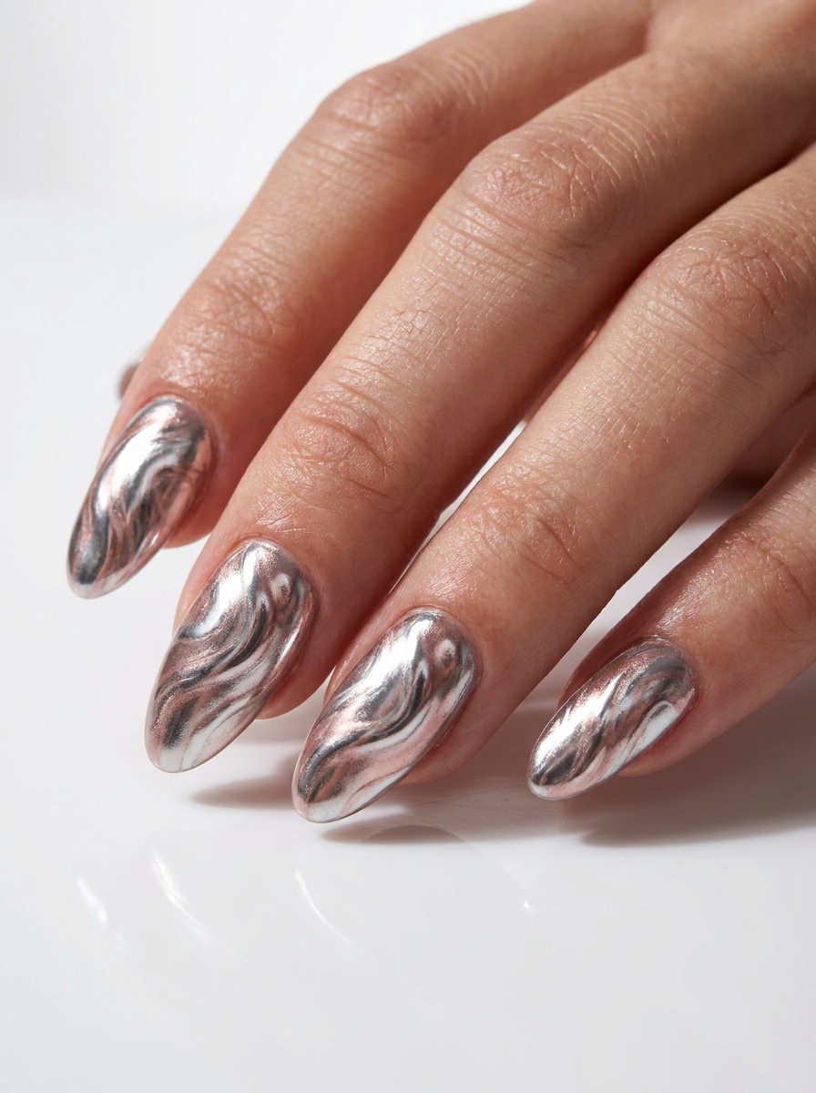 Liquid Silver, the 3D Effect - Abstract Nail Designs
