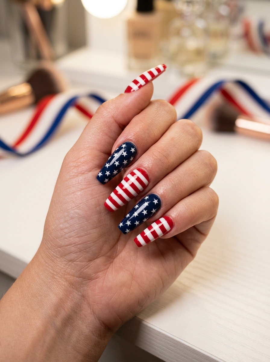 Long coffin flag panels - July Nail Designs