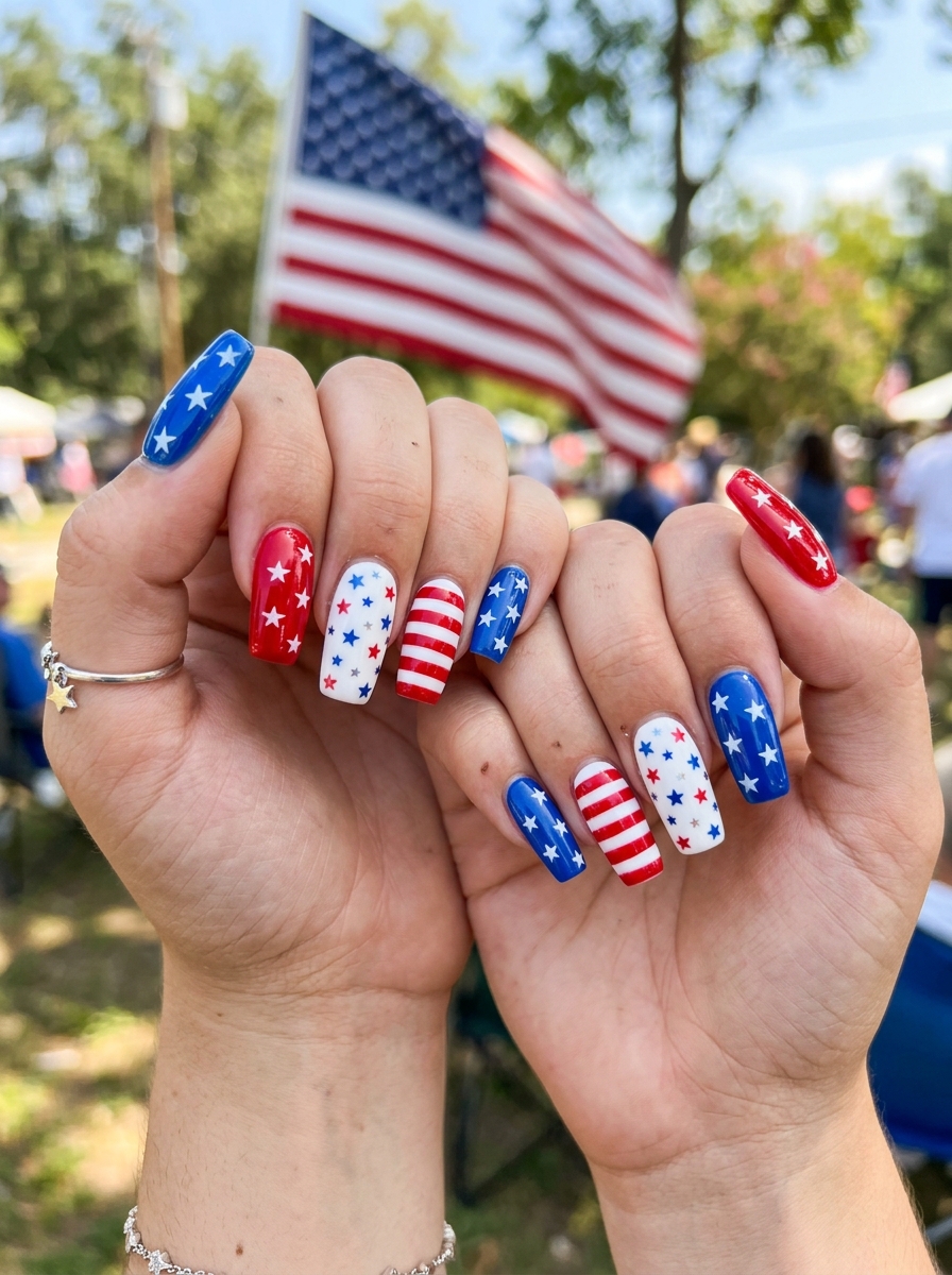 Mix-and-Match Stars and Stripes - 4th of July Nail Ideas
