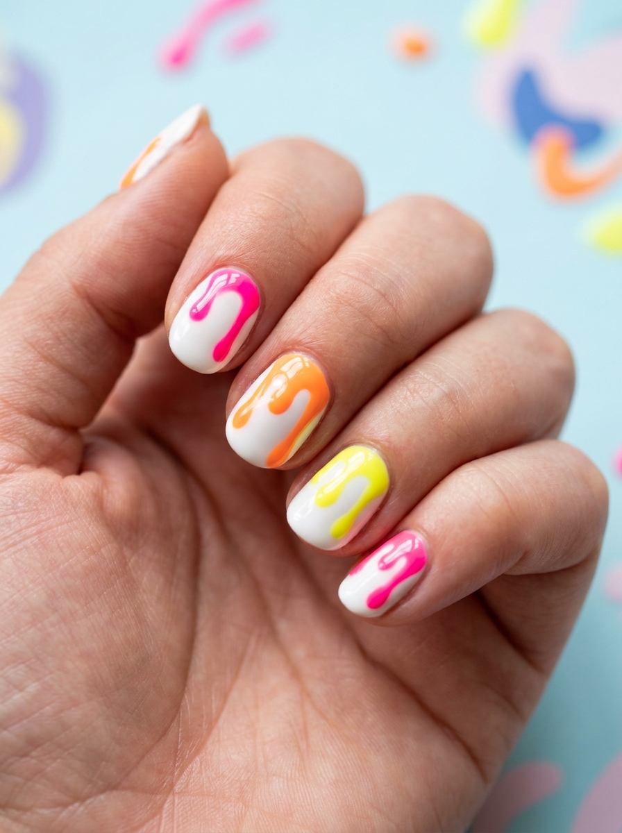 Neon Paint Drip - Abstract Nail Designs