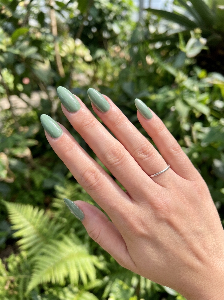Olive green almond nail design