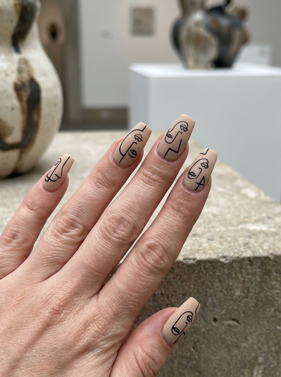 Picasso Line Faces - Abstract Nail Designs