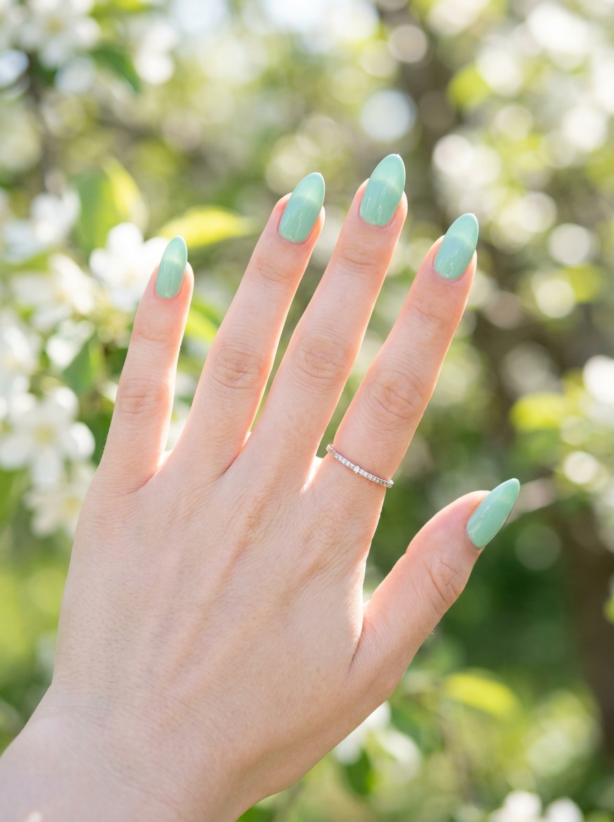 Sage mint almond nail design