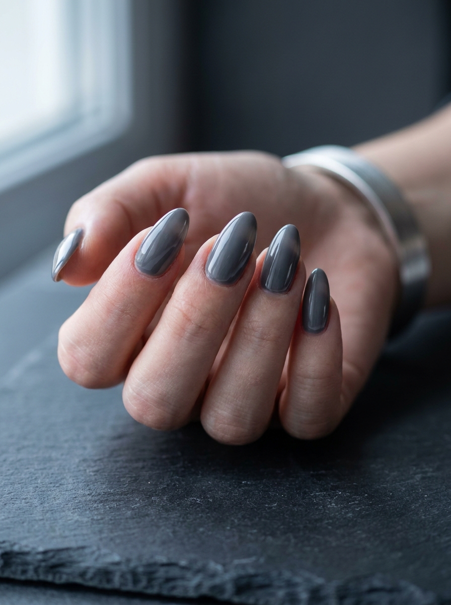 Smoke grey almond nail design