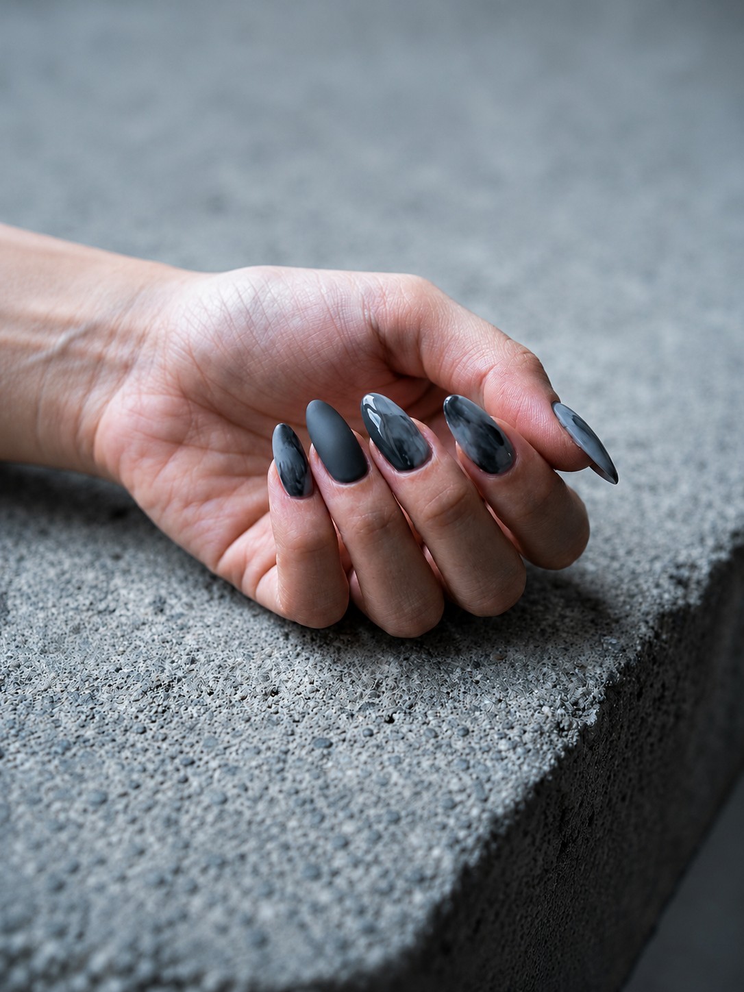 Smoky Grey, Matte Meets Gloss - Abstract Nail Designs