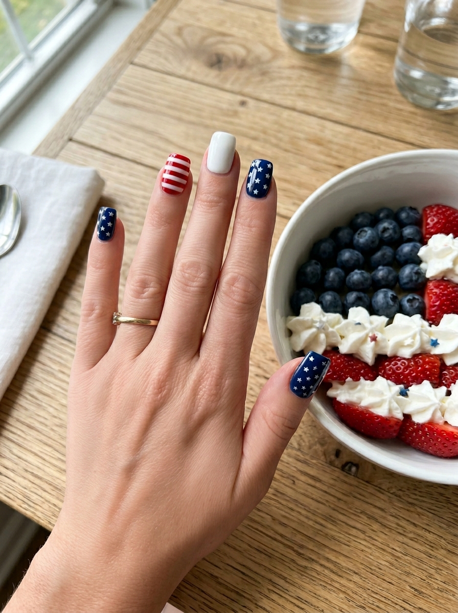 Squoval skittle flag set - July Nail Designs