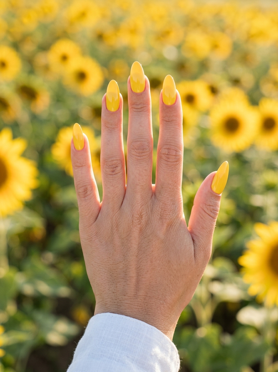 Sunshine yellow almond nail design