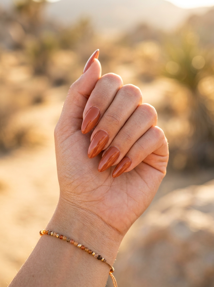 Terracotta sienna almond nail design