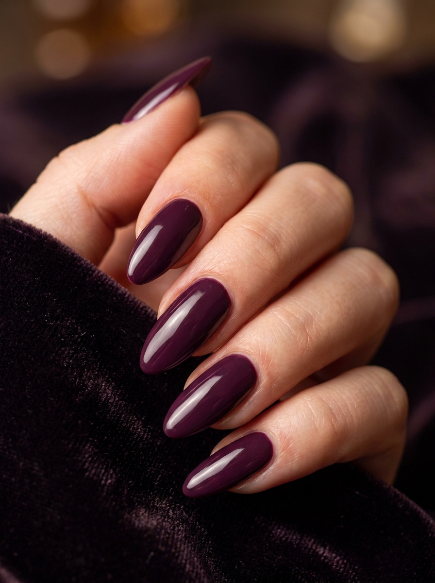 Wine plum almond nail design